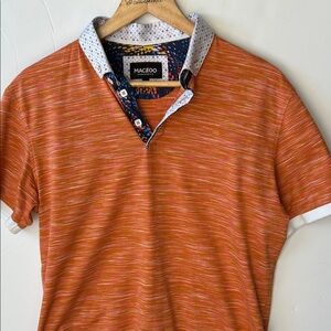 Maceoo Men's Orange Heathered Polo with Contrast Collar size L